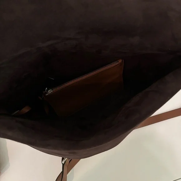 Michael Kors Collection Sedona Large Suede Flap Messenger Bag Tan Brown - Picture 13 of 14